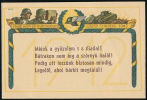 1942 Gönczi-Gebhardt Tibor (1902-1994): "Miénk a győzelem s a diadal", a M. Kir. Haditudósító Század szétnyitható kártyanaptára, 7×10,5 cm