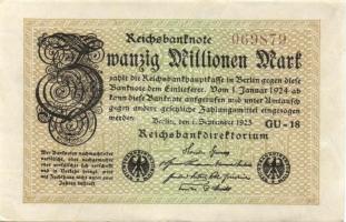 Német Birodalom / Weimari Köztársaság 1923. 20.000.000M (3x) közeli sorszámokkal T:I,I-