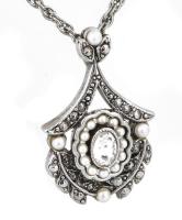 Fém nyaklánc + 2 pár fülbevaló, markazit kövekkel