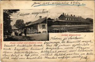 1905 Jutas (Veszprém), pályaudvar, vasútállomás, Fáczán vendéglő a pályaudvar mellett, étterem. Németh Sándor fényképész felvétele (EK)