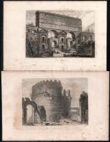 4 db római kori romokat ábrázoló metszet: Róma (Porta Maggiora, Colliseum), Spoleto, Pola. Acélmetszet, papír, jelzés nélkül. XIX. sz. közepe Mind foltos. 10x15 és 12x18 cm körüli méretekben.