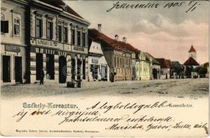 1905 Székelykeresztúr, Kristur, Cristuru Secuiesc; Kossuth tér, Zimmermann, Ajvász K., Jakab István üzlete és saját kiadása / square, publisher&#039;s shop (szakadás / tear)