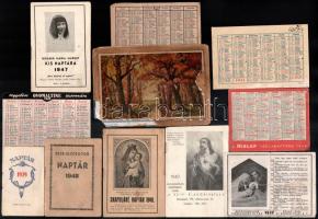 cca 1930-1940 Vegyes kártyanaptár tétel (Ovomaltine, skapuláré naptár, a Hírlap tárcanaptára, stb.) vegyes állapotban