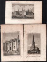7 db amerikai (USA) épületeket ás tájakat ábrázoló metszet (Kvékerek első temploma Philadelphiában, ...