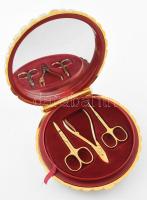 Zepter Solingen aranyszínű manikűr-pedikűr szett (ollók, reszelők, csipesz, stb.), 8 db-os, kagyló f...