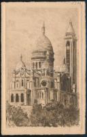 Olvashatatlan jelzéssel:Paris, basilique du Sacré-Coeur (Párizs, Sacré-Coeur). Színes rézkarc, papír, jelzett a karcon, 13×8 cm