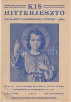 [Folyóirat] Kis Hitterjesztő. Jézus Szent Gyermeksége Művének lapja. Szerkeszti Zimits Mihály. Megjelenik július és augusztus kivételével minden hónap elején. X. évfolyam, 1-10. szám. (1934. szeptember - 1935. június.) [Teljes évfolyam egybekötve.] Budatétény, 1934-1935. Názáret-Missziósház (,,Élet Irodalmi és Nyomda Rt.) 319 + [1] p. + 1 t. (színes kőnyomat, kihajtható). Lakatos 0. A X. évfolyam 5. szám elé kötve: [Folyóirat] Kis Hitterjesztő. Jézus Szent Gyermeksége Művének lapja. Szerkeszti Zimits Mihály. Megjelenik július és augusztus kivételével minden hónap elején. IX. évfolyam, 10. szám. (1934. június.) Budatétény, 1934. Názáret-Missziósház (,,Élet Irodalmi és Nyomda Rt.) [289]-319 + [1] p. Oldalszámozáson belül számos szövegközti rajzzal, grafikával gazdagon díszített ifjúsági hitvédelmi folyóirat, mely a morális tanulságokban gazdag folytatásos elbeszéléseken kívül a Názáret Missziósház kelet-ázsiai missziós tevékenységéről is beszámol. Korabeli, aranyozott gerincű félvászon kötésben. Jó példány. Ritka.