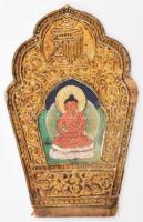 Tibeti Buddha szentkép, kézzel festett, kissé sérült, 17x11 cm