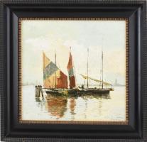 Olvashatatlan jelzéssel: Vitorlások. Olaj, karton. Dekoratív fakeretben. 34x34 cm.