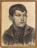 Fischer Ferenc (-), XIX. sz. vége v. XX. sz. eleje: Fiú portré. Szén, papír. Jelzett. Dekoratív, üvegezett, sérült fakeretben. 41x31,5 cm.