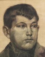 Fischer Ferenc (-), XIX. sz. vége v. XX. sz. eleje: Fiú portré. Szén, papír. Jelzett. Dekoratív, üve...