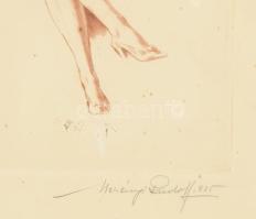 Merényi Rudolf (1893-1957): Női portré. Színes rézkarc, papír, jelzett. Sérült. Kissé foltos. Dekora...