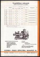 cca 1940 Csonka János Gépgyára kétütemű benzinmotorok reklámlap, 29×21 cm