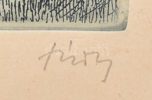 Túry Mária (1930-1992): Csendélet (enteriőr). Rézkarc, papír. Jelzett. 24,5×29,5 cm