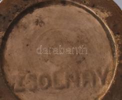 Zsolnay antik váza pár. Színes mázakkal fedett kőedény. Jelzett: ZSOLNAY felirat, egyik váza szájáná...