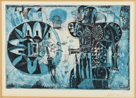 Würtz Ádám (1927-1994): Bartók Béla - A kékszakállú herceg vára. Színes rézkarc, papír, jelzett, üvegezett fakeretben, 20×29 cm