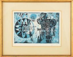 Würtz Ádám (1927-1994): Bartók Béla - A kékszakállú herceg vára. Színes rézkarc, papír, jelzett, üve...