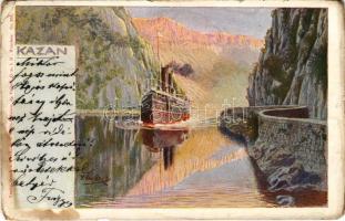 1902 Orsova, Kazán-szoros, gőzhajó / Cazane / gorge, steamship. Druck u. Kunstanstalt v. Schön & Maison Ig. Velisch No. 266. (EM)