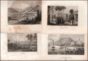 Nagy vegyes metszet tétel, tájak, épületek és városok, stb.; Itália, Csehország, Svájc stb. Acélmets...