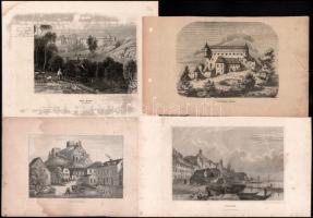 Nagy vegyes metszet tétel, tájak, épületek és városok, stb.; Itália, Csehország, Svájc stb. Acélmets...