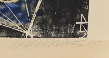 Carl Rabus (1898-1983): Absztrakt kompozíció, 1950-es évek. Monotípia, papír, jelzett, törésnyomokka...