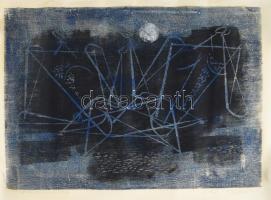 Carl Rabus (1898-1983): Absztrakt kompozíció, feltehetően 1950-es évek. Monotípia, papír, jelzett, feltekerve. 40x57 cm /