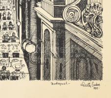 Németh Endre (?-?): Café Hungaria, Budapest, 1987. Tus, papír, jelzett, lap széle foltos és sérült, ...