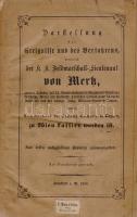 Darstellung der Ereignisse und des Verfahrens, wodurch der k. k. Feldmarschall-Lieutenant von Mertz. [...] vorhin Commandant der Festung Comorn in Ungarn, zu Wien kassirt worden ist. Aus dessen nachgelassenen Papieren zusammengestellt. Frankfurt am Main, 1860. Druck von J. P. Streng. 79 + [1] p. Egyetlen kiadás. Friedrich Wilhelm Mertz (1777-1857) altábornagy 1845 óta volt a komáromi vár parancsnoka. Amikor 1848 szeptemberében a magyar kormány iránti hűségeskü letételére kapott parancsot, átadta tisztét Majthényi István alezredesnek és Bécsbe távozott. A szabadságharc leverése után a hatalom átadása miatt megfosztották minden rangjától és kitüntetésétől. A címoldal verzóján és az első előzéken régi tulajdonosi bélyegzés. A beragasztott eredeti első borítón katalógusszám, könyvkereskedői könyvjegy. Néhány oldal a gerincnél megerősítve. Poss.: Ballagi Aladár, Etter Jenő. [dr. Etter Jenő (1897-1973) jogász, mezőgazdász, Esztergom polgármestere a második világháború alatt.] XIX. század végéről származó egészvászon kötésben, gerincén egykori katalóguscímke maradványával. Jó példány.