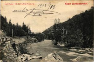 1908 Petrozsény, Petroseni, Petrosani; Részlet a Szurduk-szorosból. Joánovits János kiadása / Pasul Surduc / mountain pass, gorge (EK)