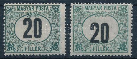 1920 Magyar Posta portó 20f elcsúszott értékszámmal + támpéldány