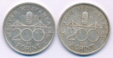 1992. 200Ft Ag "MNB" (2x) T:AU,XF patina Adamo F13