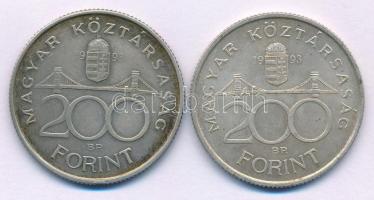 1993. 200Ft Ag "MNB" (2x) T:AU,XF patina Adamo F13
