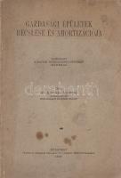 Kotsis Endre: Gazdasági épületek becslése és amortizációja. Tanulmány a magyar mezőgazdasági építészet köréből. Budapest, 1927. ,,Pátria Irodalmi Vállalat és Nyomdai Rt. 46 + [2] p. + 2 melléklet (kihajtható). Kotsis Endre (1897-1954) építész, műegyetemi tanár gazdasági fókuszú műszaki tanulmányát oldalszámozáson belül néhány szövegközti ábra kíséri, a kihajtható mellékleteken költségszámítási táblázatok. Az első nyomtatott oldalon halvány foltosság. BOEH VI: 4429. Fűzve, sérült, javított gerincű, foltos kiadói borítóban.