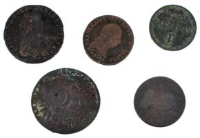 1780S 1kr Cu "Mária Terézia" + 1800? 3kr Cu "I. Ferenc" + 1800B 6kr Cu "I. Ferenc" + 1812S 1kr Cu "I. Ferenc" + 1851A 1kr Cu T:F