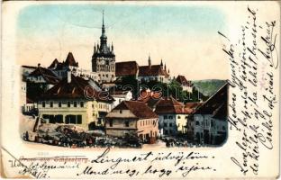 1901 Segesvár, Schässburg, Sighisoara; látkép, piac. Fritz Teutsch kiadása / general view, market (Rb)