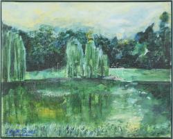 Ivor Sias (1960-): Tiergarten, Berlin, 1995. Olaj, vászon, jelezve balra lent, hátoldalán autográf felirattal. 40x50 cm. Fakeretben.