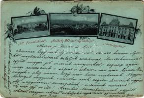 1900 Székelyudvarhely, Odorheiu Secuiesc; Állami főreáliskola, látkép, Vármegyeháza, Darszon Béla üzlete. Gyertyánffy Gábor kiadása / school, general view, county hall, shop. Art Nouveau, floral (b)