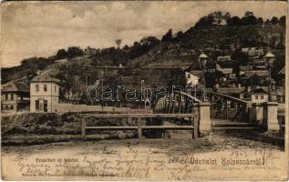 1903 Kolozsvár, Cluj; Erzsébet út híddal, Fellegvár, Kiss János üzlete. Schuster Emil kiadása / street view, bridge, shop (EB)