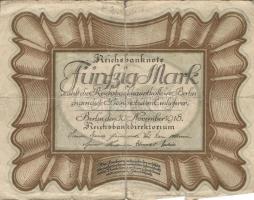 Német Birodalom / Császárság 1918. 50M "No" alatt egy vonal T:III/IV- R!