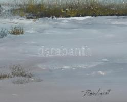 Reinhardt István (1936-): Téli szürkület. Olaj, farost, jelzett. Dekoratív fakeretben, 40×60 cm