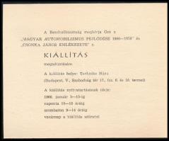 1966 Meghívó a "Magyar automobilizmus fejlődése 1900-1970" és "Csonka János emlékezet...
