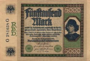 Német Birodalom / Weimari Köztársaság 1922. 5000M T:II