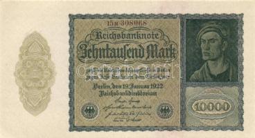Német Birodalom / Weimari Köztársaság 1922. 10.000M (2x) kis ugrású sorszámokkal T:I