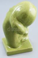 Gorka Géza (1895-1971): Art deco nő madárral. Repesztett, ún. Bidtel mázas kerámia, cca 1932-1935, h...