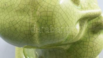 Gorka Géza (1895-1971): Art deco nő madárral. Repesztett, ún. Bidtel mázas kerámia, cca 1932-1935, h...