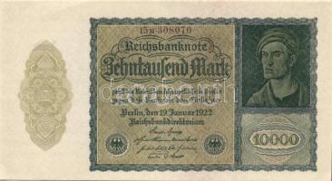 Német Birodalom / Weimari Köztársaság 1922. 10.000M (2x) kis ugrású sorszámokkal T:I