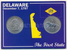 Amerikai Egyesült Államok 1999P 1/4$ Cu-Ni &quot;Delaware&quot; (2db) karton díszlapon T:UNC patina USA 1999P 1/4$ Cu-Ni &quot;Delaware&quot; (2pcs) in cardboard sheet C:UNC patina Krause KM#293