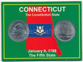 Amerikai Egyesült Államok 1999P 1/4$ Cu-Ni &quot;Connecticut&quot; (2db) karton díszlapon T:UNC patina USA 1999P 1/4$ Cu-Ni &quot;Connecticut&quot; (2pcs) in cardboard sheet C:UNC patina Krause KM#297