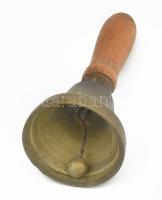Bronz csengő, fa fogóval, m: 13 cm