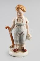 Német porcelán kisfiú figura, jelzett, hibátlan, m: 12,5 cm